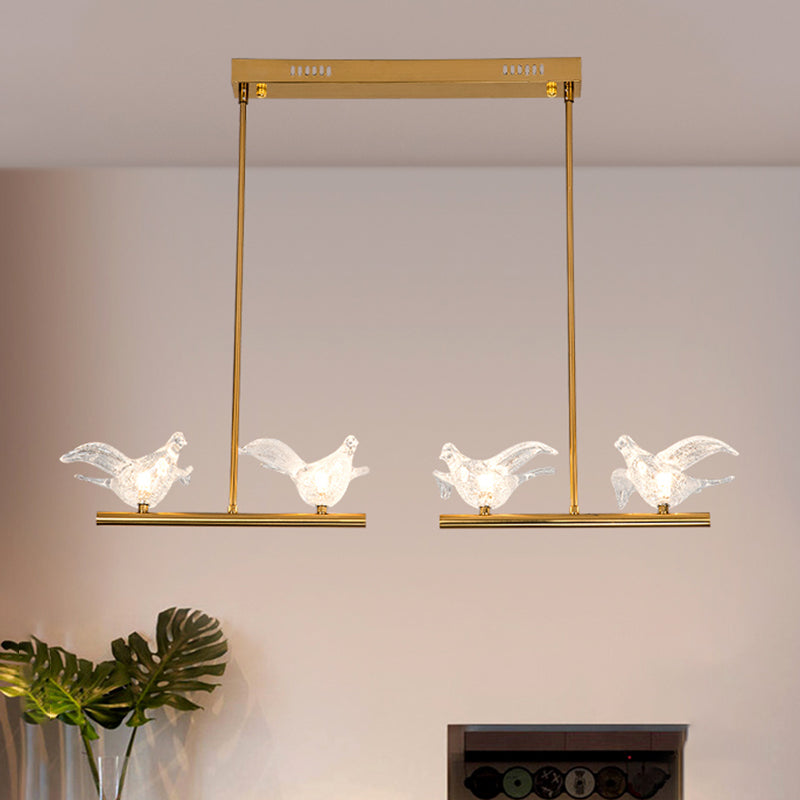 Nordic Bird Chandelier Light Clear Crystal 2/3/4 Bulbs Restaurant Down Lighting Pendant in Gold 4 Gold Clearhalo 'Ceiling Lights' 'Chandeliers' 'Modern Chandeliers' 'Modern' Lighting' 283110