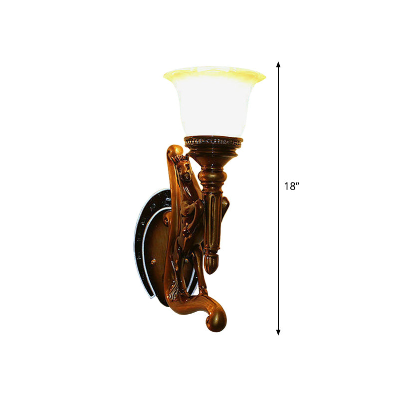 Resin Brown Sconce Light Horse Design 1 Head Modernist Style Wall Mount Light with Amber Glass Bell Shade Clearhalo 'Wall Lamps & Sconces' 'Wall Lights' Lighting' 283135