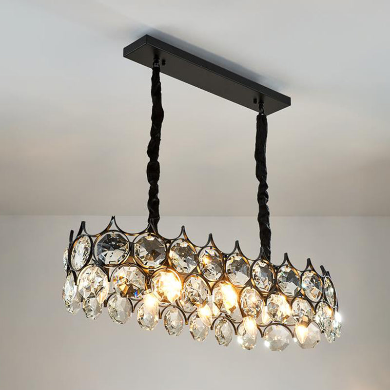 8-Bulb Dining Room Island Light Modern Black/Gold Pendant Lighting Fixture with Linear Beveled Crystal Prism Shade Clearhalo 'Ceiling Lights' 'Island Lights' Lighting' 283137