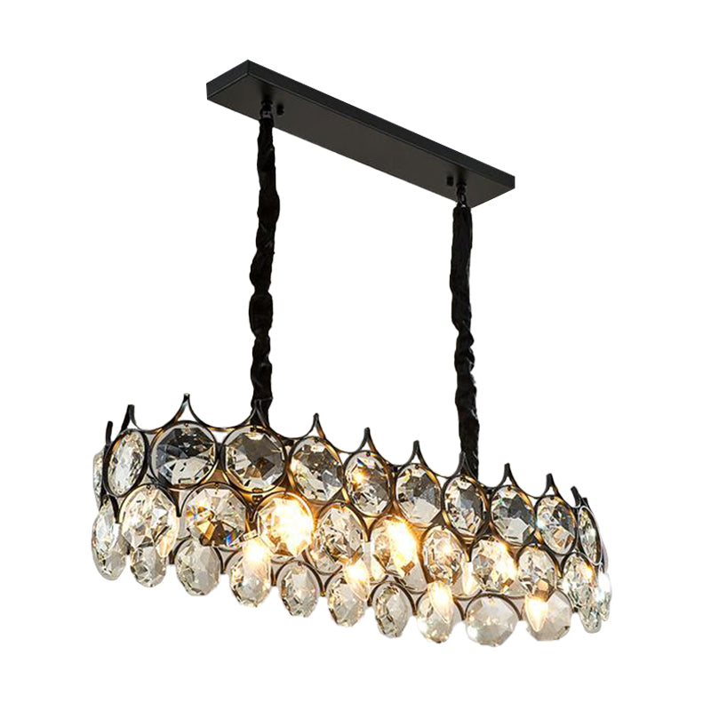 8-Bulb Dining Room Island Light Modern Black/Gold Pendant Lighting Fixture with Linear Beveled Crystal Prism Shade Clearhalo 'Ceiling Lights' 'Island Lights' Lighting' 283139