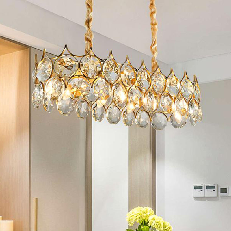 8-Bulb Dining Room Island Light Modern Black/Gold Pendant Lighting Fixture with Linear Beveled Crystal Prism Shade Gold Clearhalo 'Ceiling Lights' 'Island Lights' Lighting' 283142