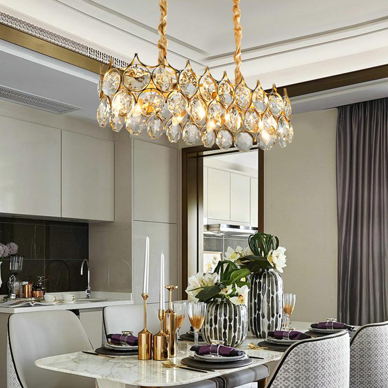 8-Bulb Dining Room Island Light Modern Black/Gold Pendant Lighting Fixture with Linear Beveled Crystal Prism Shade Clearhalo 'Ceiling Lights' 'Island Lights' Lighting' 283143