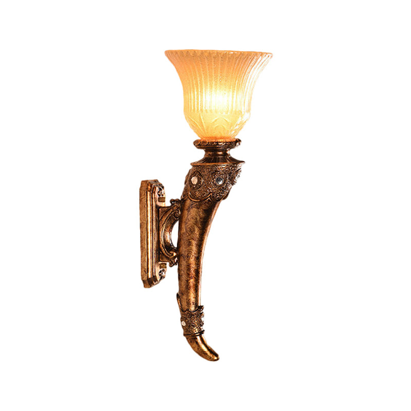 Resin Gold Wall Mounted Light Ivory Design 1 Light Vintage Style Sconce Lamp with Amber Glass Bell Shade Clearhalo 'Wall Lamps & Sconces' 'Wall Lights' Lighting' 283166