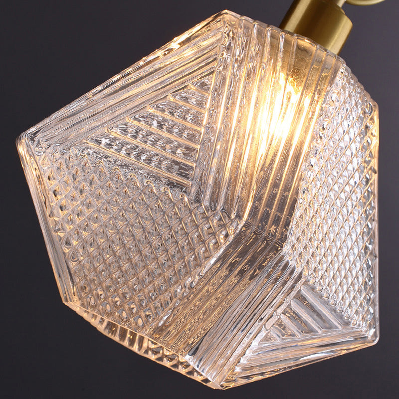 1 Bulb Hexagonal Semi Flush Light Minimalist Clear Prismatic Glass Ceiling Lamp Kit Clearhalo 'Ceiling Lights' 'Chandeliers' 'Close To Ceiling Lights' 'Close to ceiling' 'Glass shade' 'Glass' 'Semi-flushmount' Lighting' 283185