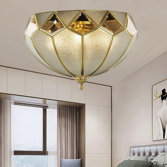 4-Light Clear Glass Ceiling Lamp Vintage Brass Finish Dome Flush Light Fixture for Bedroom Brass Clearhalo 'Ceiling Lights' 'Close To Ceiling Lights' 'Close to ceiling' 'Flush mount' Lighting' 283242