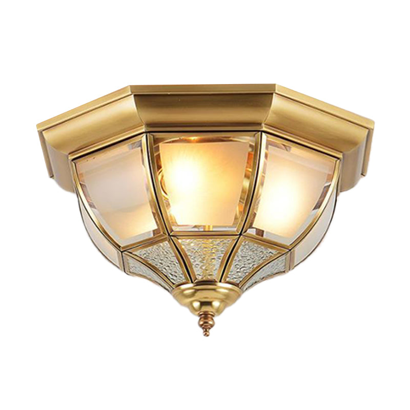 14"/18" W Faceted Dining Room Flush Lamp Traditional Clear Glass 3/4 Lights Brass Finish Ceiling Lighting Clearhalo 'Ceiling Lights' 'Close To Ceiling Lights' 'Close to ceiling' 'Flush mount' Lighting' 283269