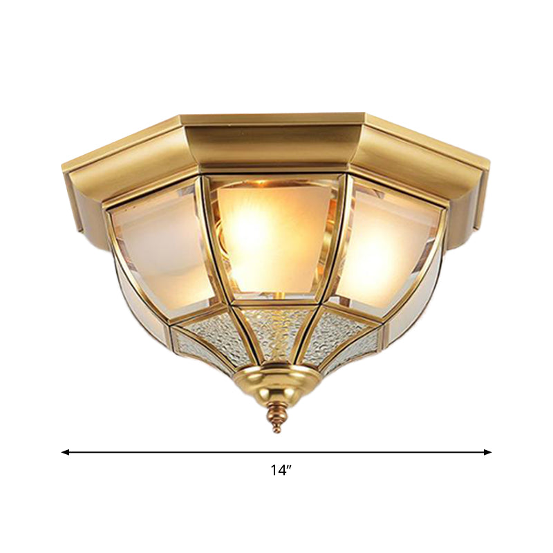 14"/18" W Faceted Dining Room Flush Lamp Traditional Clear Glass 3/4 Lights Brass Finish Ceiling Lighting Clearhalo 'Ceiling Lights' 'Close To Ceiling Lights' 'Close to ceiling' 'Flush mount' Lighting' 283270