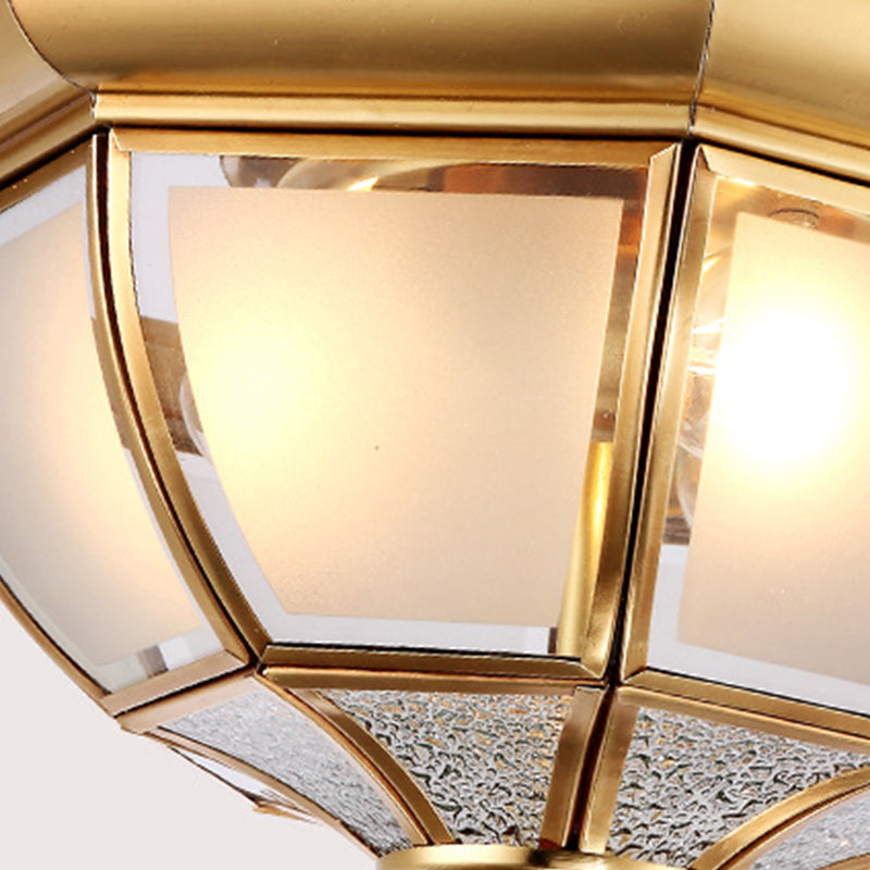 14"/18" W Faceted Dining Room Flush Lamp Traditional Clear Glass 3/4 Lights Brass Finish Ceiling Lighting Clearhalo 'Ceiling Lights' 'Close To Ceiling Lights' 'Close to ceiling' 'Flush mount' Lighting' 283272