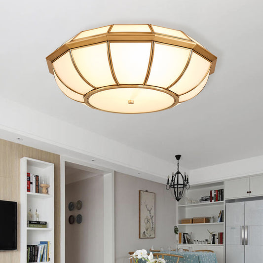 Brass Finish Basket Flush Mount Light Retro Style 4 Bulbs Living Room Ceiling Lamp Brass Clearhalo 'Ceiling Lights' 'Close To Ceiling Lights' 'Close to ceiling' 'Flush mount' Lighting' 283273