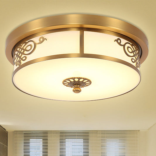 Brass Finish LED Ceiling Light 12"/16"/19.5" Dia Traditional Metallic Round Flushmount Light in Second Gear Clearhalo 'Ceiling Lights' 'Close To Ceiling Lights' 'Close to ceiling' 'Flush mount' Lighting' 283342