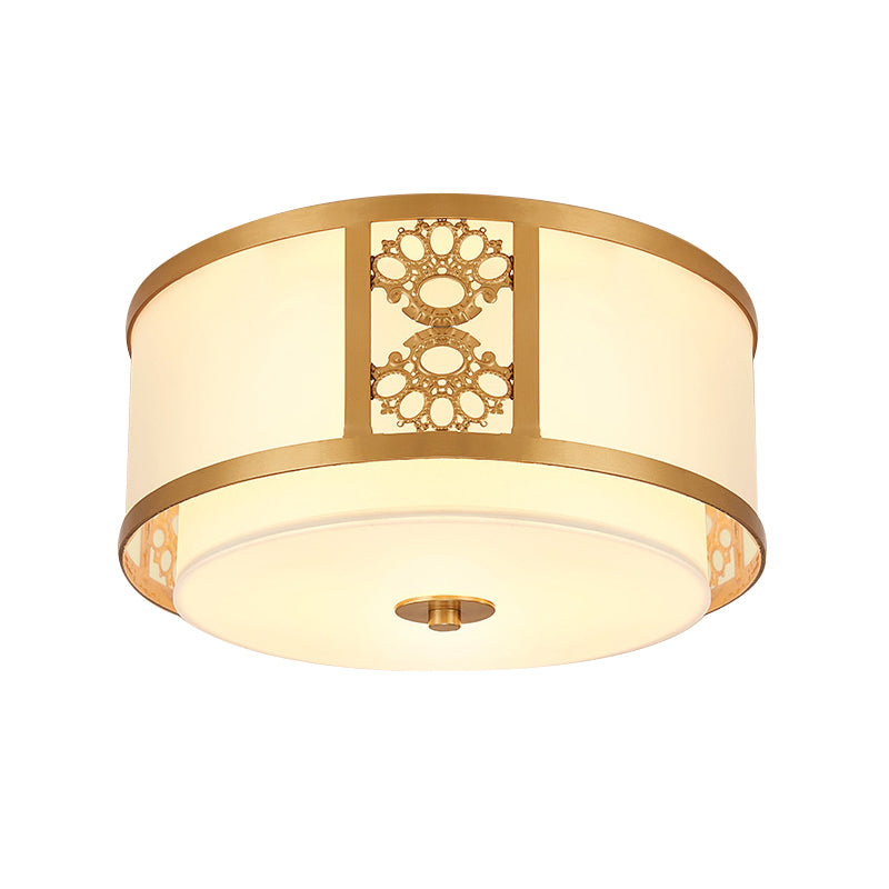 16"/19.5"Dia Brass Finish 3/4-Light Ceiling Lamp Minimalist Opaque Glass Dual Round Flush Mount Light Clearhalo 'Ceiling Lights' 'Close To Ceiling Lights' 'Close to ceiling' 'Flush mount' Lighting' 283352