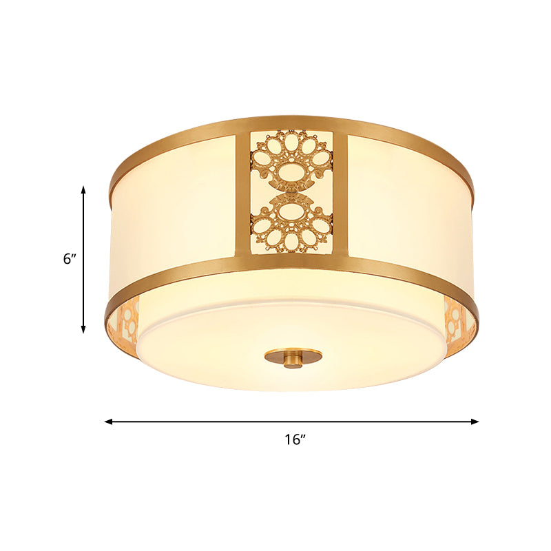 16"/19.5"Dia Brass Finish 3/4-Light Ceiling Lamp Minimalist Opaque Glass Dual Round Flush Mount Light Clearhalo 'Ceiling Lights' 'Close To Ceiling Lights' 'Close to ceiling' 'Flush mount' Lighting' 283353