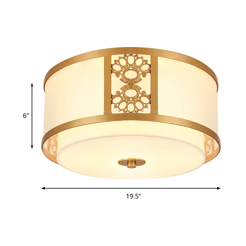 16"/19.5"Dia Brass Finish 3/4-Light Ceiling Lamp Minimalist Opaque Glass Dual Round Flush Mount Light Clearhalo 'Ceiling Lights' 'Close To Ceiling Lights' 'Close to ceiling' 'Flush mount' Lighting' 283354