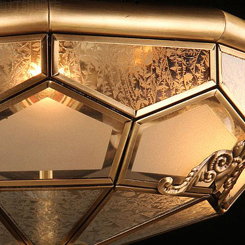 Opal Glass Faceted Dome Ceiling Lighting Chinese Style 3/4-Light Brass Finish Flush Mount Light for Bedroom, 14"/18" W Clearhalo 'Ceiling Lights' 'Close To Ceiling Lights' 'Close to ceiling' 'Flush mount' Lighting' 283388