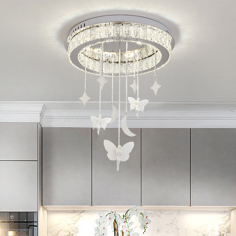 Nickel Circular Ceiling Light Fixture Simple Style K9 Crystal 18"/23.5" Wide LED Flush Mount with Spirit Decoration Nickel 18" Clearhalo 'Ceiling Lights' 'Close To Ceiling Lights' 'Close to ceiling' 'Flush mount' Lighting' 283389