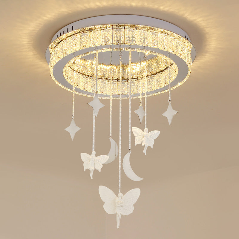 Nickel Circular Ceiling Light Fixture Simple Style K9 Crystal 18"/23.5" Wide LED Flush Mount with Spirit Decoration Clearhalo 'Ceiling Lights' 'Close To Ceiling Lights' 'Close to ceiling' 'Flush mount' Lighting' 283390