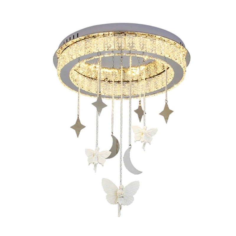 Nickel Circular Ceiling Light Fixture Simple Style K9 Crystal 18"/23.5" Wide LED Flush Mount with Spirit Decoration Clearhalo 'Ceiling Lights' 'Close To Ceiling Lights' 'Close to ceiling' 'Flush mount' Lighting' 283392