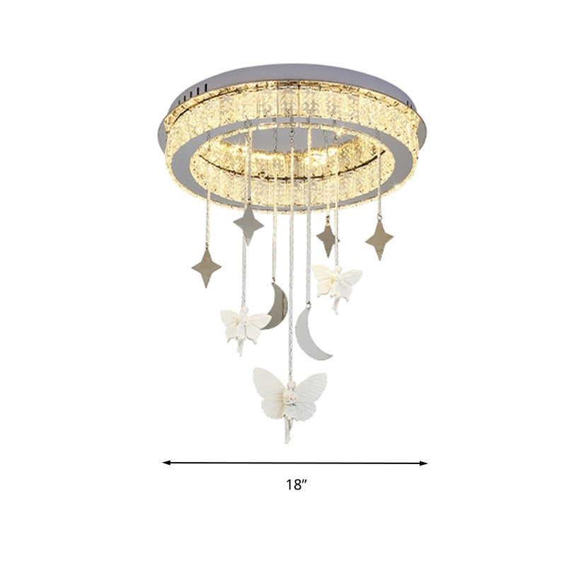 Nickel Circular Ceiling Light Fixture Simple Style K9 Crystal 18"/23.5" Wide LED Flush Mount with Spirit Decoration Clearhalo 'Ceiling Lights' 'Close To Ceiling Lights' 'Close to ceiling' 'Flush mount' Lighting' 283393