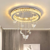 Nickel Circular Ceiling Light Fixture Simple Style K9 Crystal 18"/23.5" Wide LED Flush Mount with Spirit Decoration Nickel 23.5" Clearhalo 'Ceiling Lights' 'Close To Ceiling Lights' 'Close to ceiling' 'Flush mount' Lighting' 283394