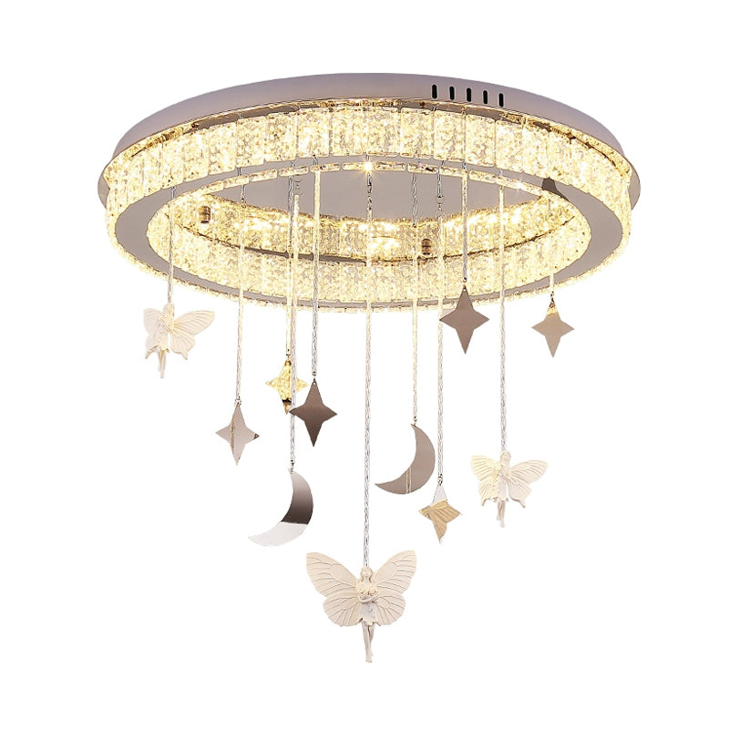 Nickel Circular Ceiling Light Fixture Simple Style K9 Crystal 18"/23.5" Wide LED Flush Mount with Spirit Decoration Clearhalo 'Ceiling Lights' 'Close To Ceiling Lights' 'Close to ceiling' 'Flush mount' Lighting' 283396