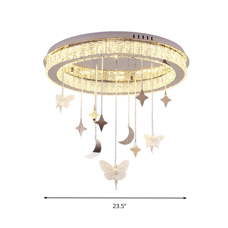 Nickel Circular Ceiling Light Fixture Simple Style K9 Crystal 18"/23.5" Wide LED Flush Mount with Spirit Decoration Clearhalo 'Ceiling Lights' 'Close To Ceiling Lights' 'Close to ceiling' 'Flush mount' Lighting' 283397