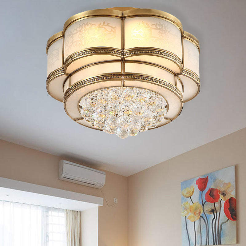 LED Flush Mount Ceiling Light Traditional Tapered Clear Crystal Flushmount Lamp in Warm Light for Living Room Brass Clearhalo 'Ceiling Lights' 'Close To Ceiling Lights' 'Close to ceiling' 'Flush mount' Lighting' 283399