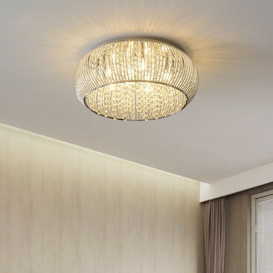 Minimalist Drum Crystal Beaded Flush Mount 8 Heads Ceiling Light Fixture in Chrome Chrome Clearhalo 'Ceiling Lights' 'Close To Ceiling Lights' 'Close to ceiling' 'Flush mount' Lighting' 283411