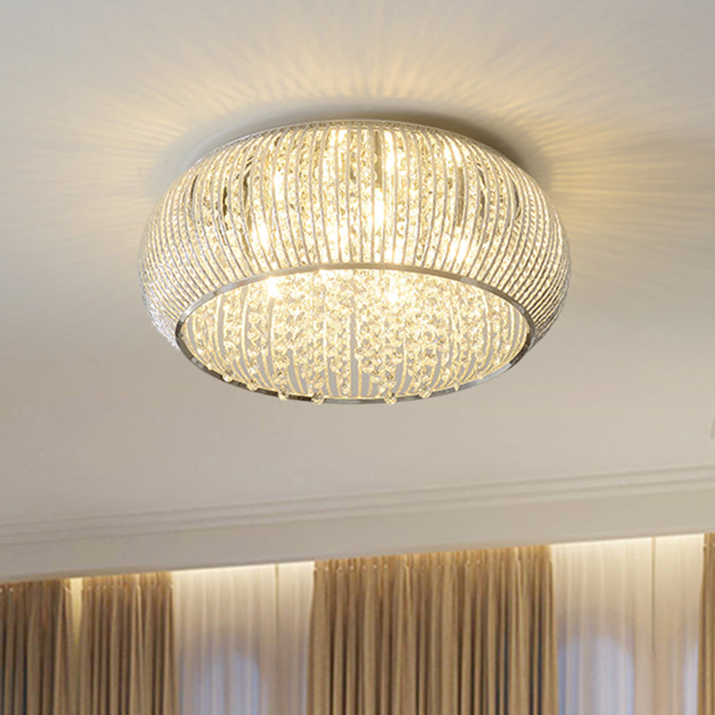 Minimalist Drum Crystal Beaded Flush Mount 8 Heads Ceiling Light Fixture in Chrome Clearhalo 'Ceiling Lights' 'Close To Ceiling Lights' 'Close to ceiling' 'Flush mount' Lighting' 283412