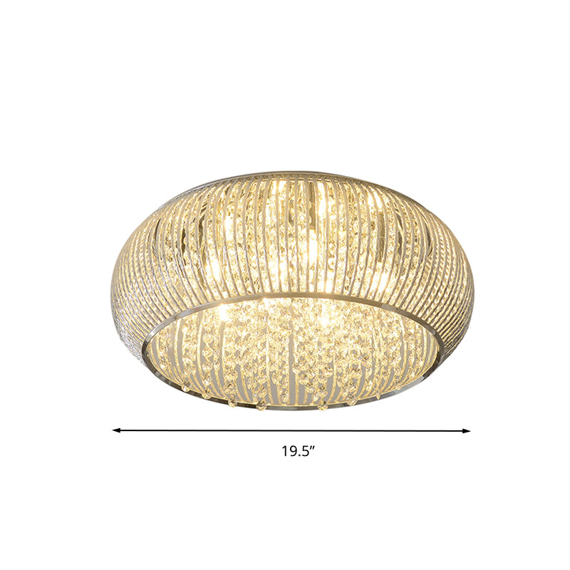 Minimalist Drum Crystal Beaded Flush Mount 8 Heads Ceiling Light Fixture in Chrome Clearhalo 'Ceiling Lights' 'Close To Ceiling Lights' 'Close to ceiling' 'Flush mount' Lighting' 283415