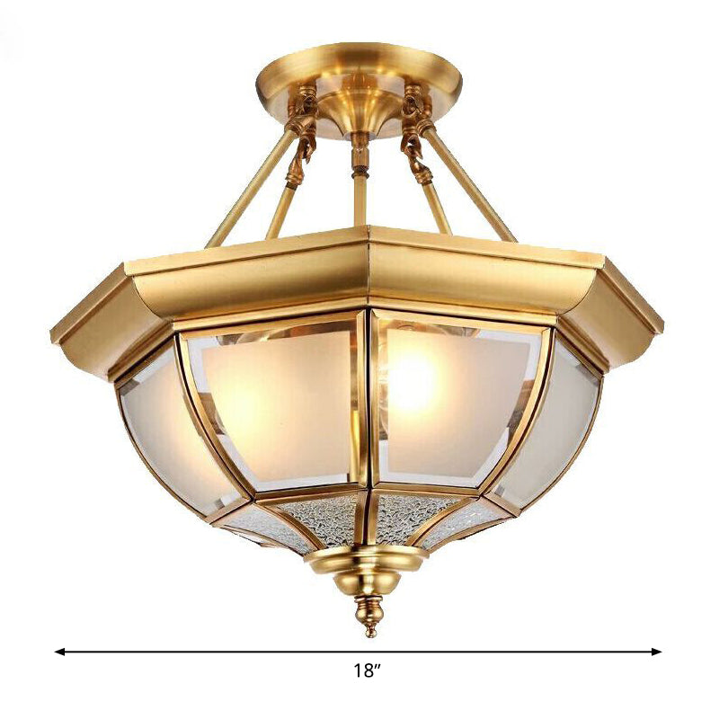 14"/18" W Tapered Bedroom Semi Mount Light Traditional Opal Glass 3/4 Bulbs Brass Finish Flush Ceiling Lamp Clearhalo 'Ceiling Lights' 'Close To Ceiling Lights' 'Close to ceiling' 'Glass shade' 'Glass' 'Semi-flushmount' Lighting' 283422