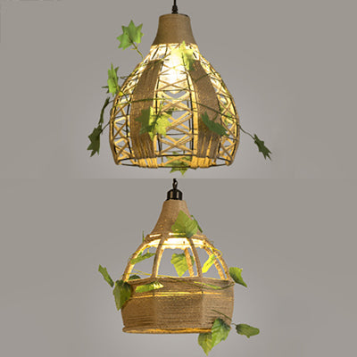 Natural Rope Domed Hanging Lamp Lodge Stylish 1 Head Restaurant Pendant Lighting in Beige Clearhalo 'Ceiling Lights' 'Industrial Pendants' 'Industrial' 'Middle Century Pendants' 'Pendant Lights' 'Pendants' 'Tiffany' Lighting' 28343