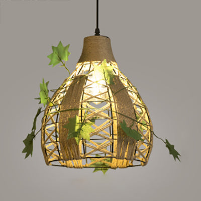 Natural Rope Domed Hanging Lamp Lodge Stylish 1 Head Restaurant Pendant Lighting in Beige Clearhalo 'Ceiling Lights' 'Industrial Pendants' 'Industrial' 'Middle Century Pendants' 'Pendant Lights' 'Pendants' 'Tiffany' Lighting' 28344