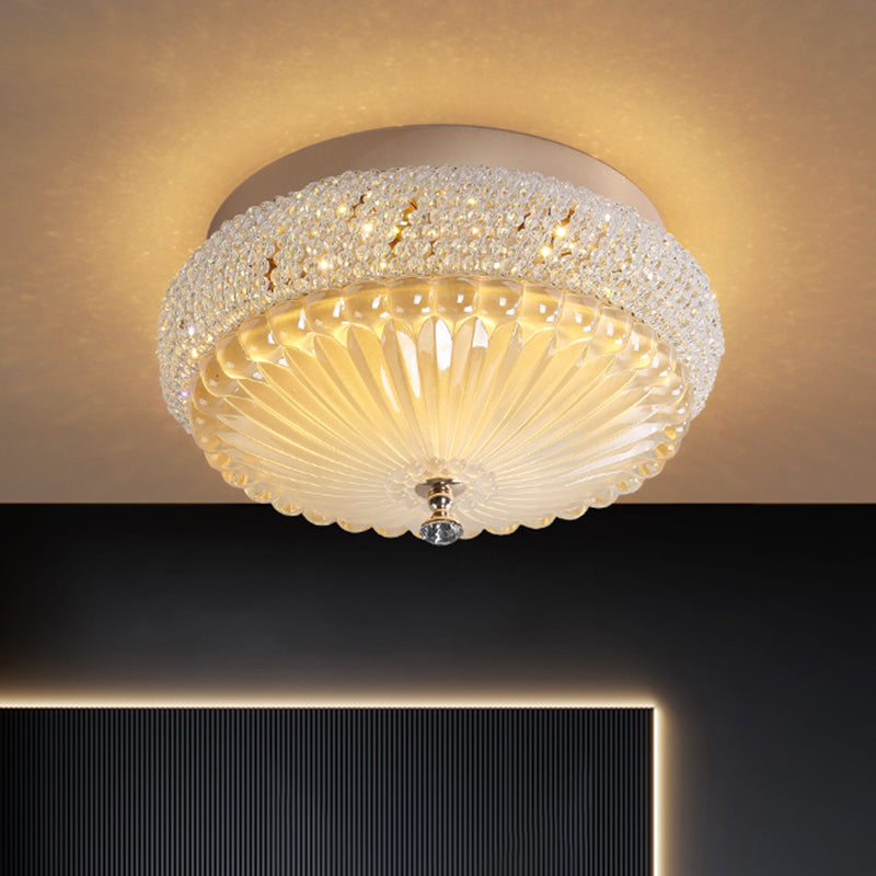 14"/18" Wide White Round Flush Mount Lighting Simple Style Crystal Beaded LED Ceiling Lamp in White/Warm Light White Warm Clearhalo 'Ceiling Lights' 'Close To Ceiling Lights' 'Close to ceiling' 'Flush mount' Lighting' 283445