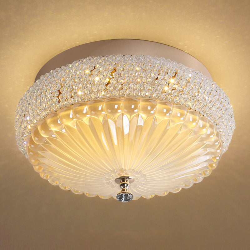 14"/18" Wide White Round Flush Mount Lighting Simple Style Crystal Beaded LED Ceiling Lamp in White/Warm Light White White Clearhalo 'Ceiling Lights' 'Close To Ceiling Lights' 'Close to ceiling' 'Flush mount' Lighting' 283446