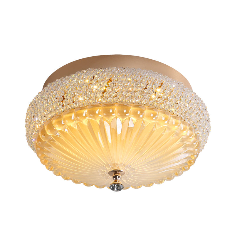 14"/18" Wide White Round Flush Mount Lighting Simple Style Crystal Beaded LED Ceiling Lamp in White/Warm Light Clearhalo 'Ceiling Lights' 'Close To Ceiling Lights' 'Close to ceiling' 'Flush mount' Lighting' 283448