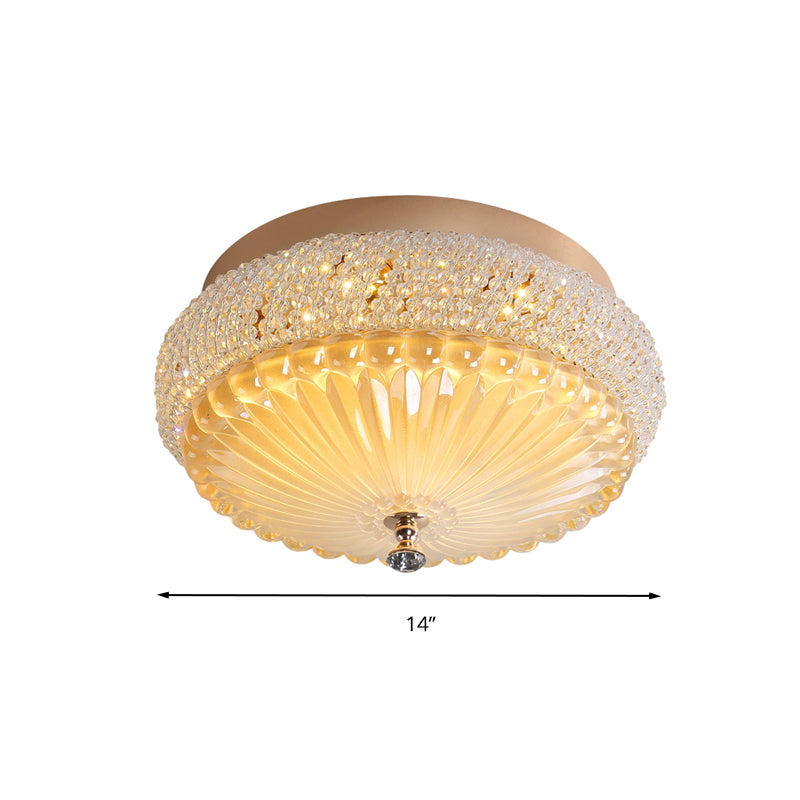 14"/18" Wide White Round Flush Mount Lighting Simple Style Crystal Beaded LED Ceiling Lamp in White/Warm Light Clearhalo 'Ceiling Lights' 'Close To Ceiling Lights' 'Close to ceiling' 'Flush mount' Lighting' 283449