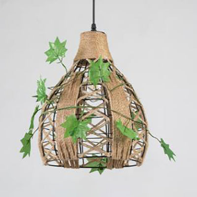 Natural Rope Domed Hanging Lamp Lodge Stylish 1 Head Restaurant Pendant Lighting in Beige Clearhalo 'Ceiling Lights' 'Industrial Pendants' 'Industrial' 'Middle Century Pendants' 'Pendant Lights' 'Pendants' 'Tiffany' Lighting' 28345