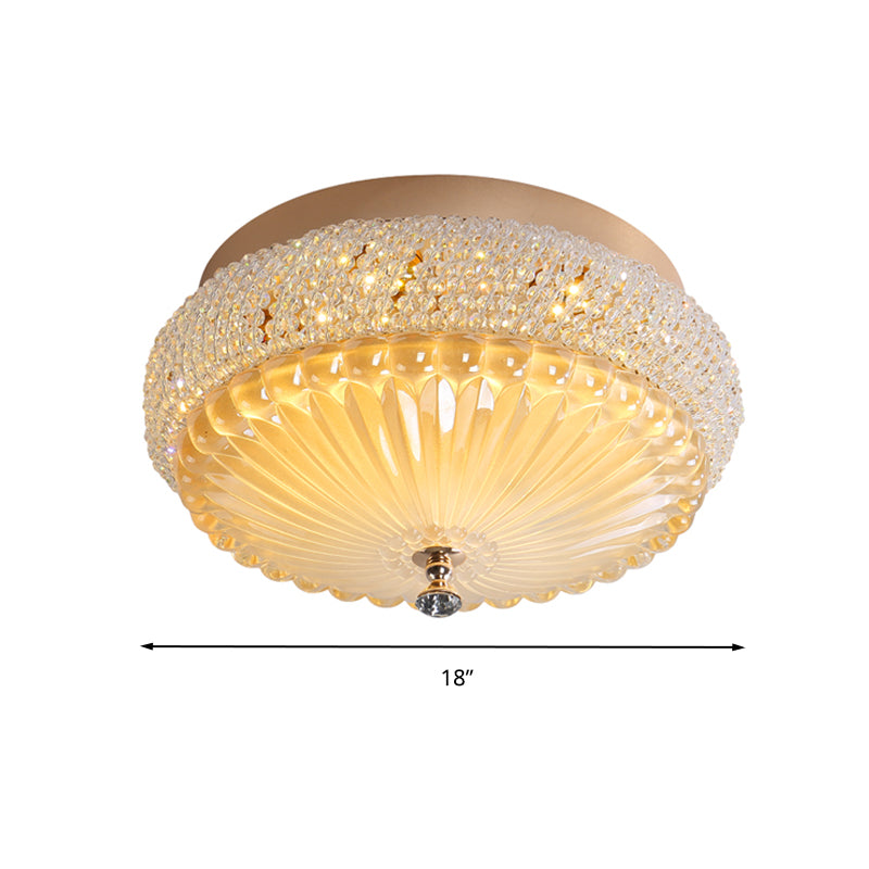 14"/18" Wide White Round Flush Mount Lighting Simple Style Crystal Beaded LED Ceiling Lamp in White/Warm Light Clearhalo 'Ceiling Lights' 'Close To Ceiling Lights' 'Close to ceiling' 'Flush mount' Lighting' 283450