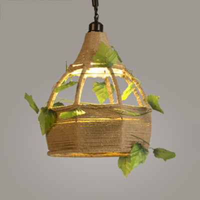 Natural Rope Domed Hanging Lamp Lodge Stylish 1 Head Restaurant Pendant Lighting in Beige Clearhalo 'Ceiling Lights' 'Industrial Pendants' 'Industrial' 'Middle Century Pendants' 'Pendant Lights' 'Pendants' 'Tiffany' Lighting' 28347