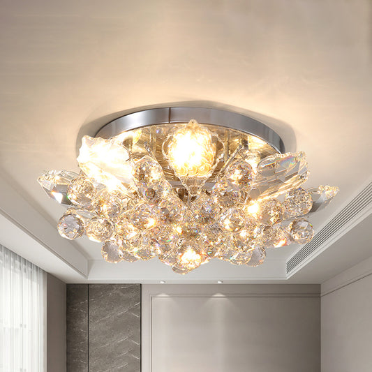 Clear Crystal Ball Cascade Ceiling Lighting Contemporary Gold/Silver LED Semi Flush Mount Silver Clearhalo 'Ceiling Lights' 'Close To Ceiling Lights' 'Close to ceiling' 'Flush mount' Lighting' 283491