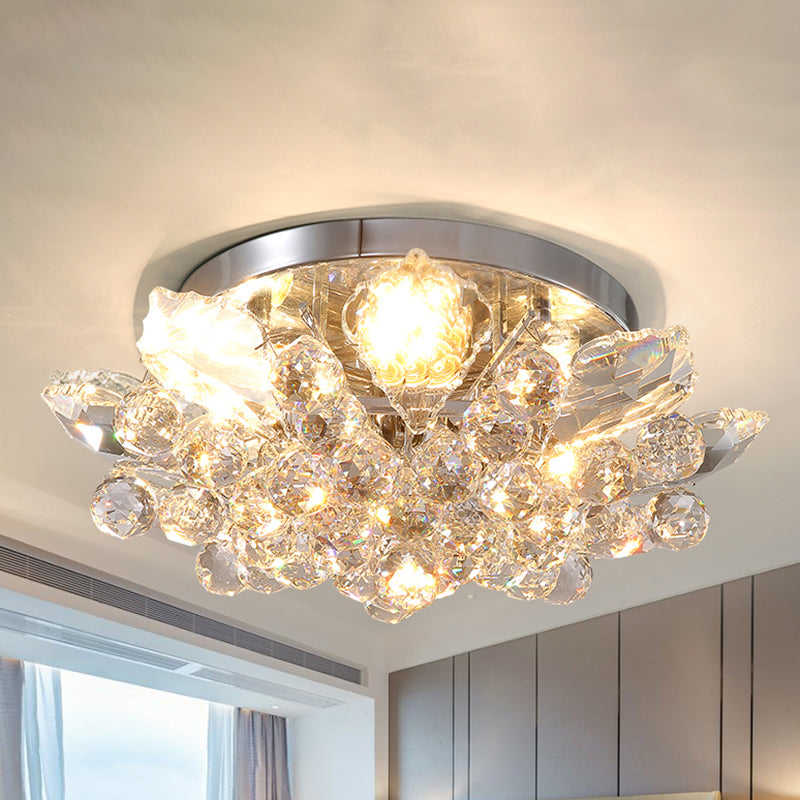 Clear Crystal Ball Cascade Ceiling Lighting Contemporary Gold/Silver LED Semi Flush Mount Clearhalo 'Ceiling Lights' 'Close To Ceiling Lights' 'Close to ceiling' 'Flush mount' Lighting' 283492