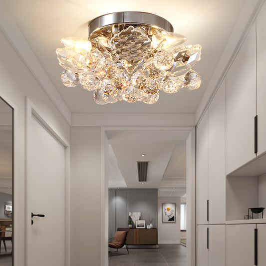 Clear Crystal Ball Cascade Ceiling Lighting Contemporary Gold/Silver LED Semi Flush Mount Clearhalo 'Ceiling Lights' 'Close To Ceiling Lights' 'Close to ceiling' 'Flush mount' Lighting' 283493