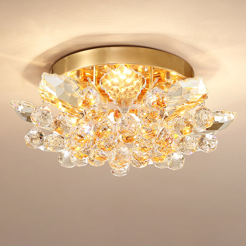 Clear Crystal Ball Cascade Ceiling Lighting Contemporary Gold/Silver LED Semi Flush Mount Gold Clearhalo 'Ceiling Lights' 'Close To Ceiling Lights' 'Close to ceiling' 'Flush mount' Lighting' 283497
