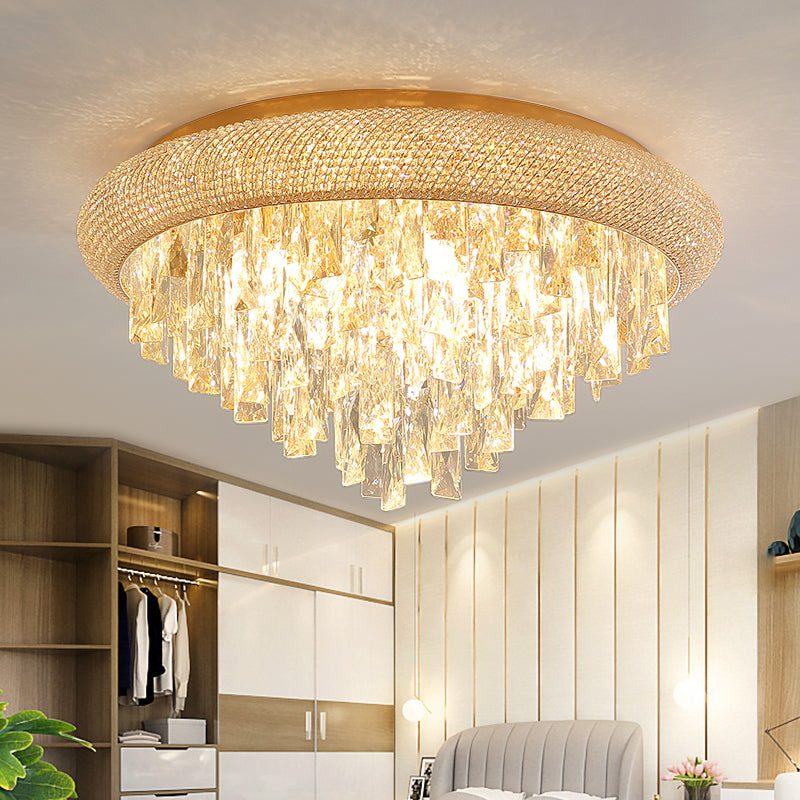 Gold Tapered Ceiling Light Fixture Simple Style Rectangle-Cut Crystal LED Flush Light Clearhalo 'Ceiling Lights' 'Close To Ceiling Lights' 'Close to ceiling' 'Flush mount' Lighting' 283510