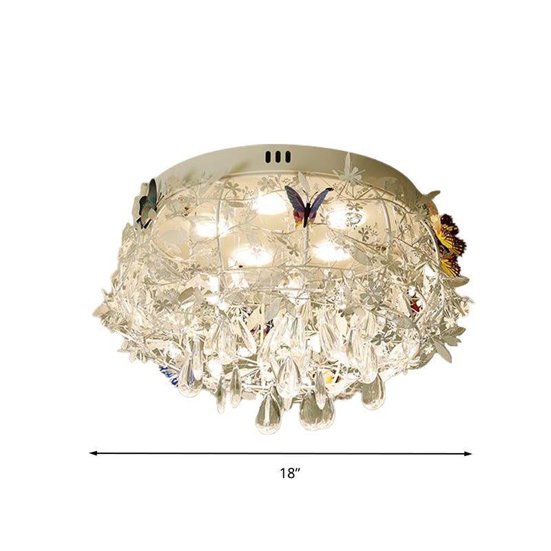 18"/23.5" Wide Cascade Ceiling Mounted Light Contemporary Teardrop Crystal 5 Heads Nickel Flush Light Clearhalo 'Ceiling Lights' 'Close To Ceiling Lights' 'Close to ceiling' 'Flush mount' Lighting' 283564