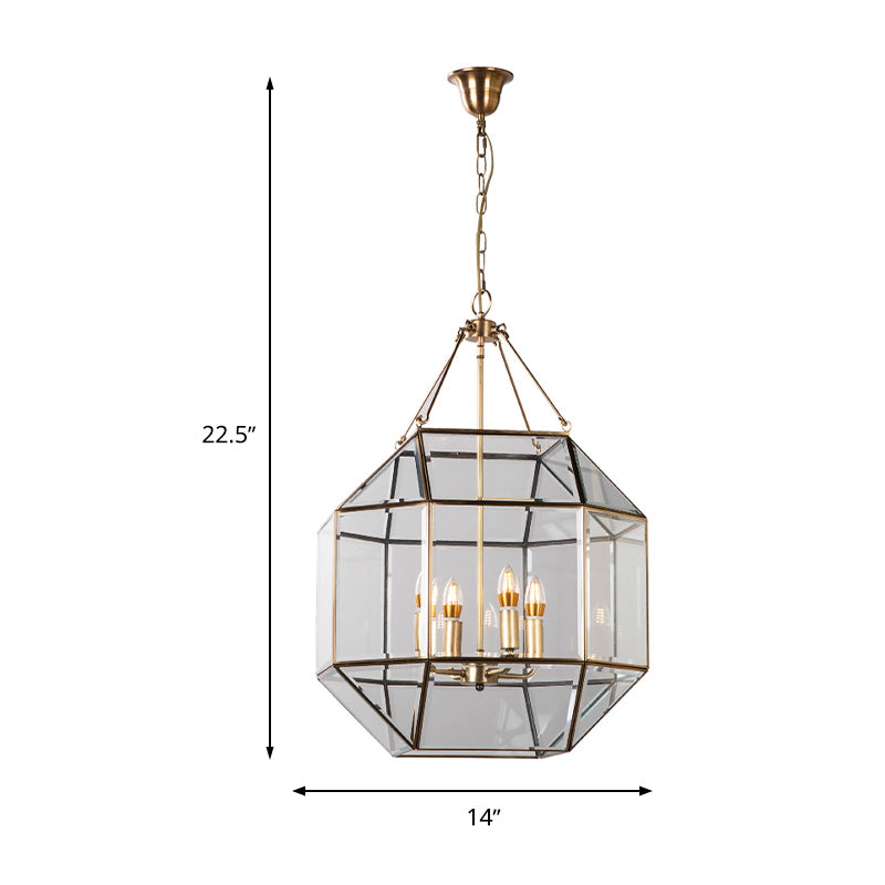 Clear Glass Geometric Chandelier Lamp Colonial 3 Heads Living Room Pendant Light Fixture Clearhalo 'Ceiling Lights' 'Chandeliers' 'Glass shade' 'Glass' Lighting' 283574
