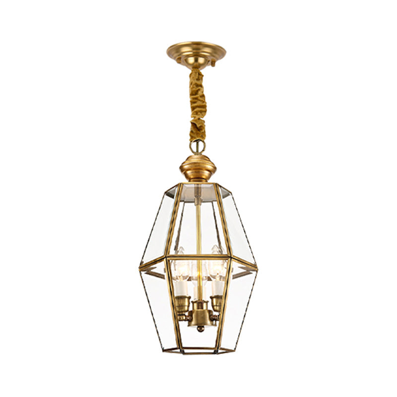 Traditional Lantern Hanging Pendant 3 Heads Clear Glass Chandelier Lighting Fixture for Living Room Clearhalo 'Ceiling Lights' 'Chandeliers' 'Glass shade' 'Glass' Lighting' 283579