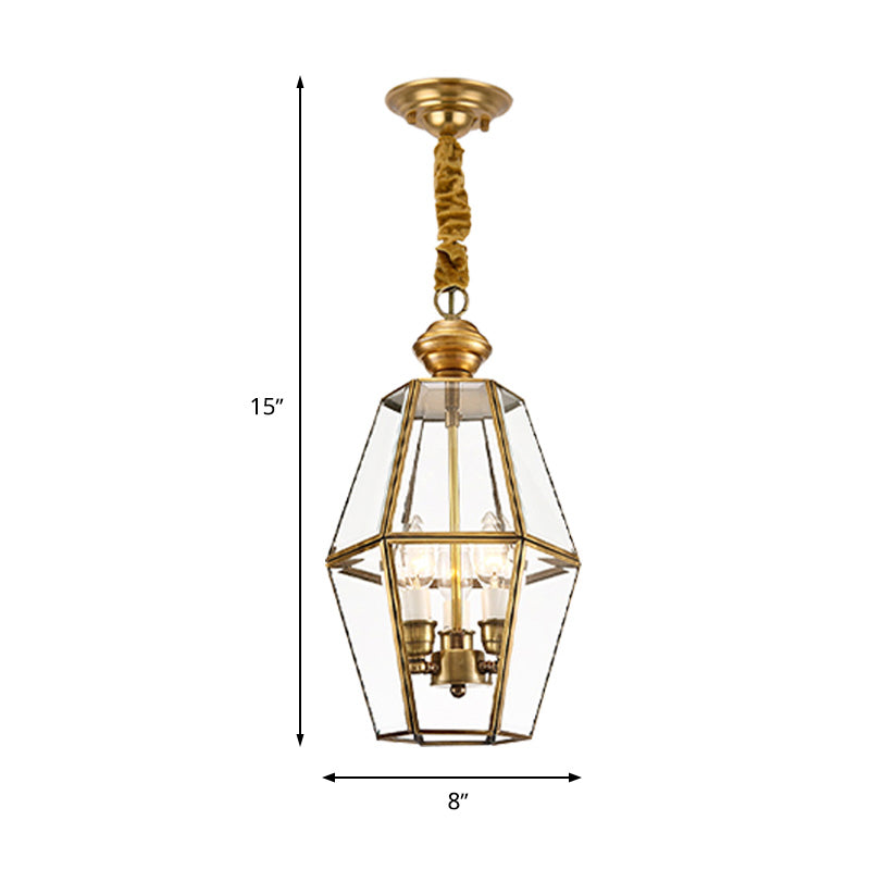 Traditional Lantern Hanging Pendant 3 Heads Clear Glass Chandelier Lighting Fixture for Living Room Clearhalo 'Ceiling Lights' 'Chandeliers' 'Glass shade' 'Glass' Lighting' 283580