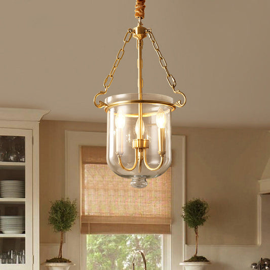 3 Lights Chandelier Pendant Light Colonial Candle Clear Glass Suspension Lamp for Dining Room Clear Clearhalo 'Ceiling Lights' 'Chandeliers' 'Glass shade' 'Glass' Lighting' 283592