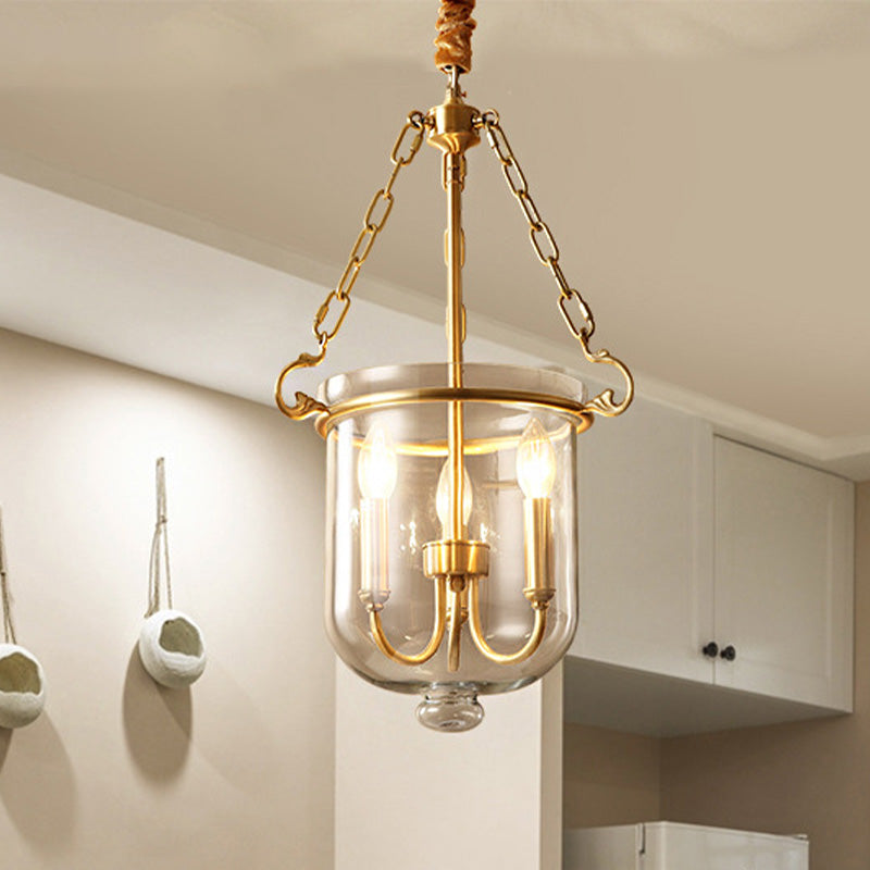 3 Lights Chandelier Pendant Light Colonial Candle Clear Glass Suspension Lamp for Dining Room Clearhalo 'Ceiling Lights' 'Chandeliers' 'Glass shade' 'Glass' Lighting' 283593